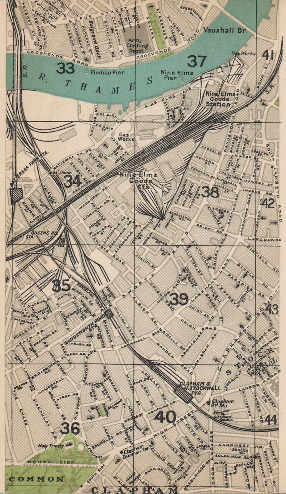 LONDON S. Clapham North Stockwell Wandsworth Road 9 Elms Battersea Park 1927 map